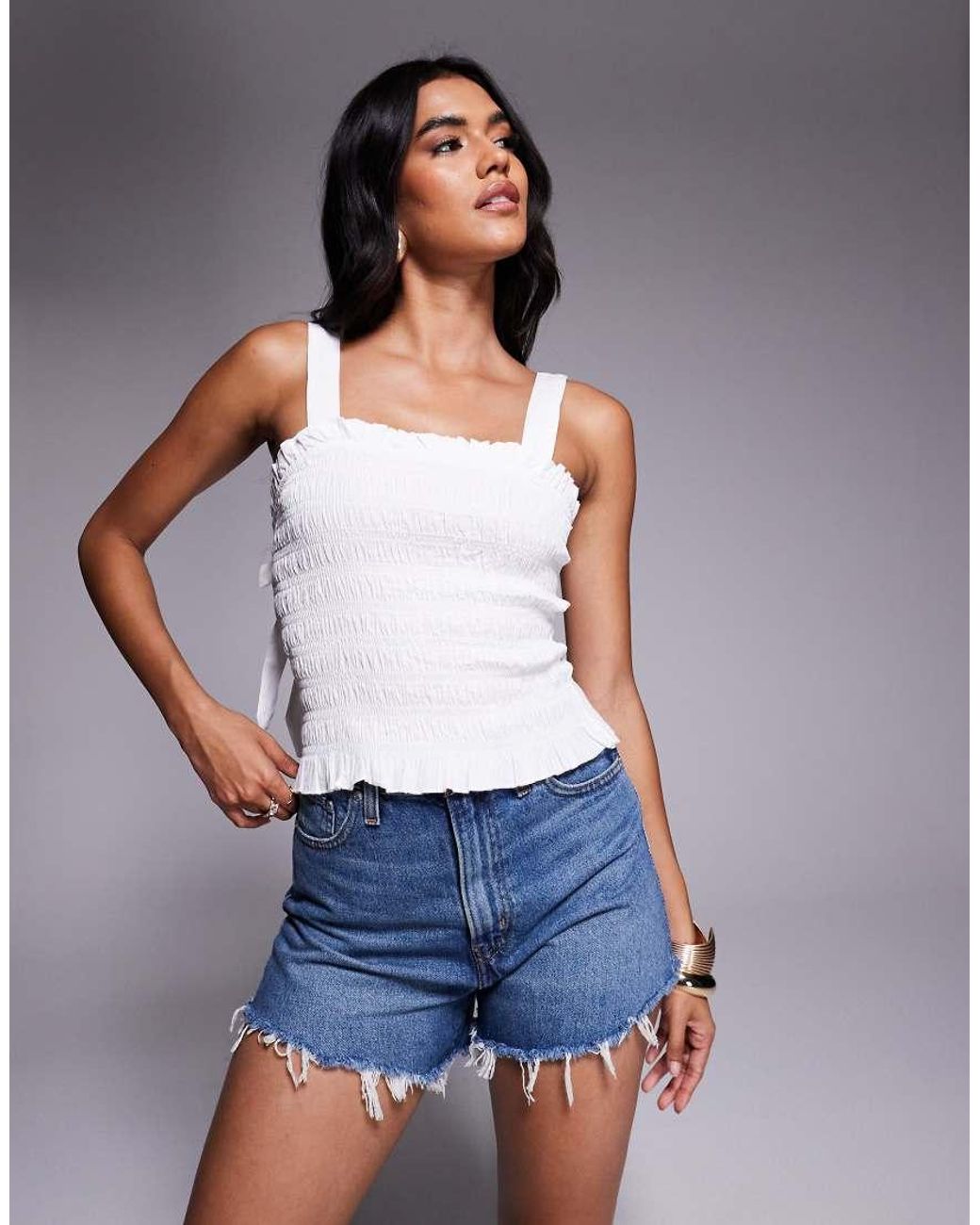 River Island Gray Shirred Top