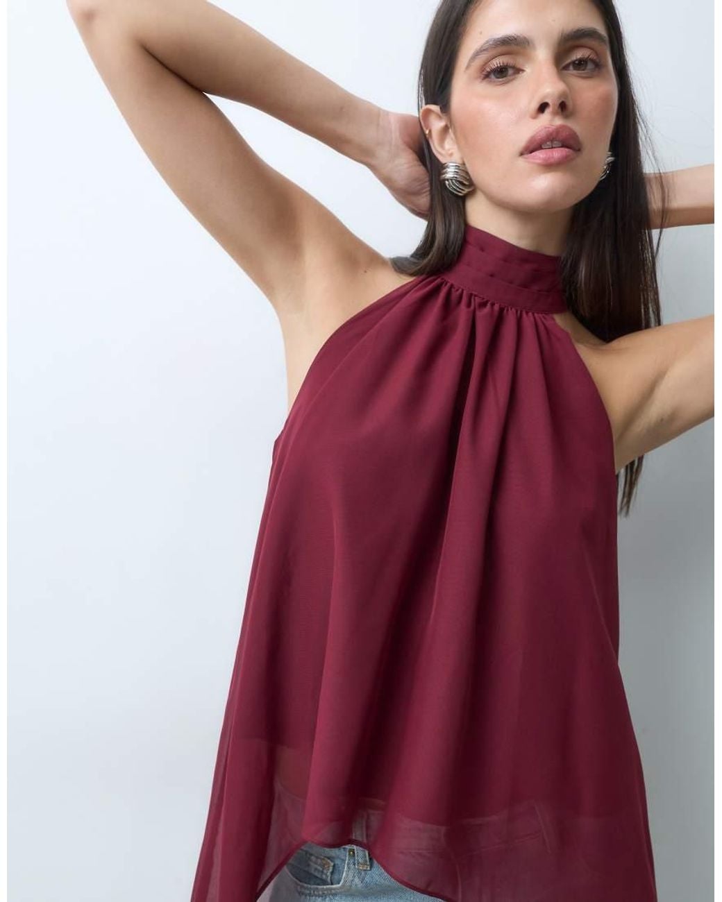 Lioness Blue Exclusive Gabriella Halterneck Chiffon Drape Top