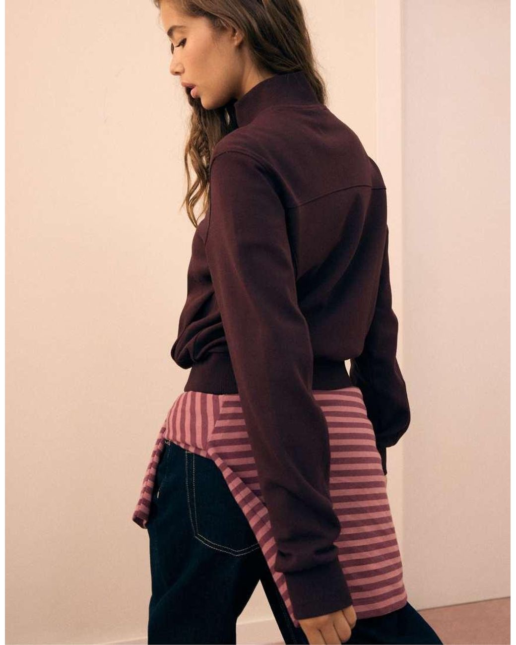 Stradivarius Purple B09 Cropped High-Neck Zip-Up Sweatshirt