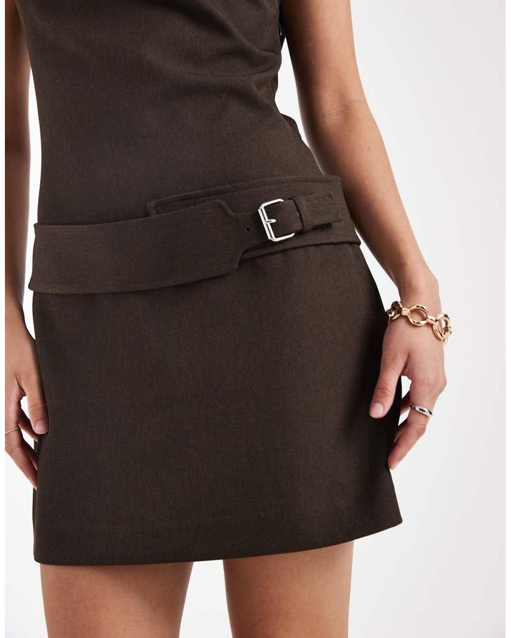 laagam Brown Zola Short Sleeve Belted Mini Dress