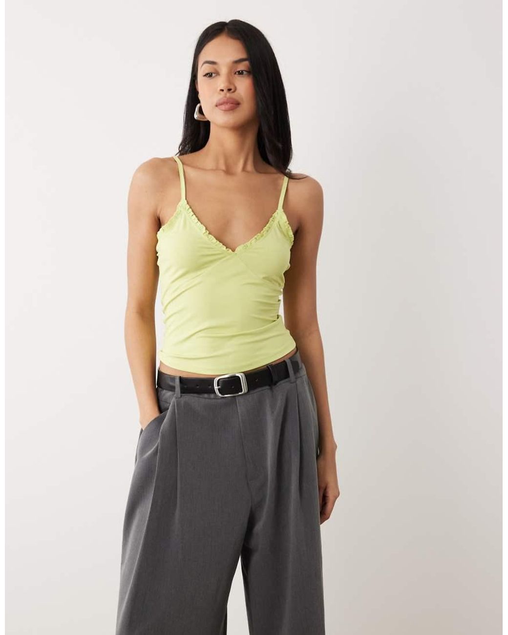 ASOS Green Slinky Ruffle Detail Cami Top