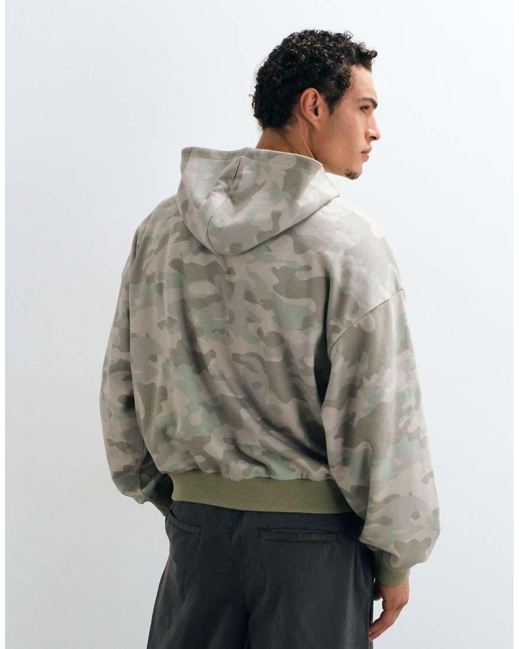 Collusion Gray Camo Washed Zip Hoodie for men
