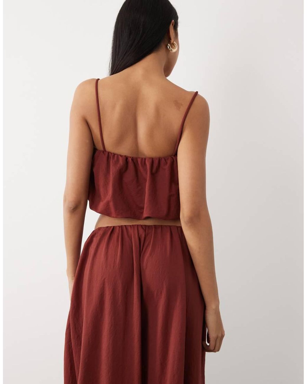 ASOS Brown Co-Ord Linen Look Bubble Cropped Cami Top