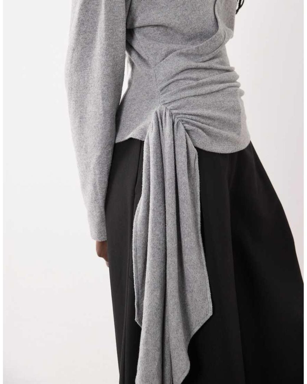 ASOS Gray Long Sleeve Wrap Top With Tie Detail