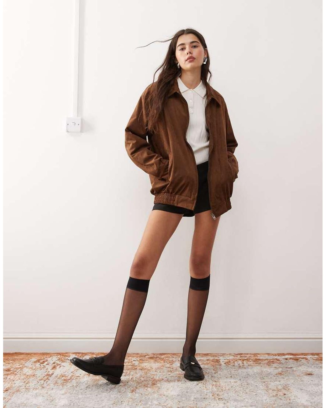 Motel Cavita Faux Suede Longline Bomber Jacket in Brown Lyst UK