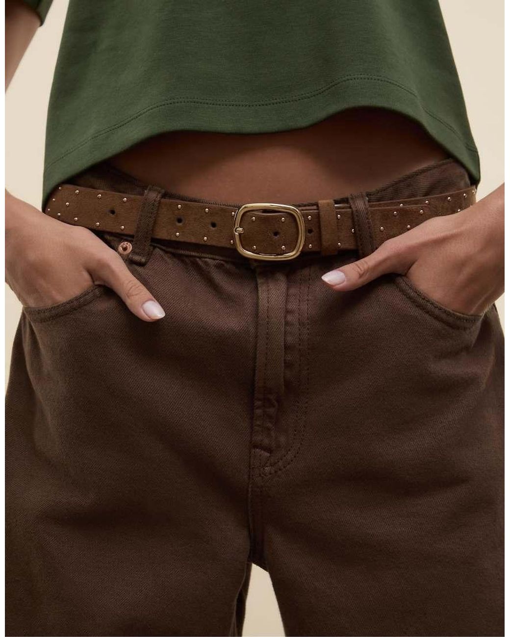 Stradivarius Green Belt With Gold Studs