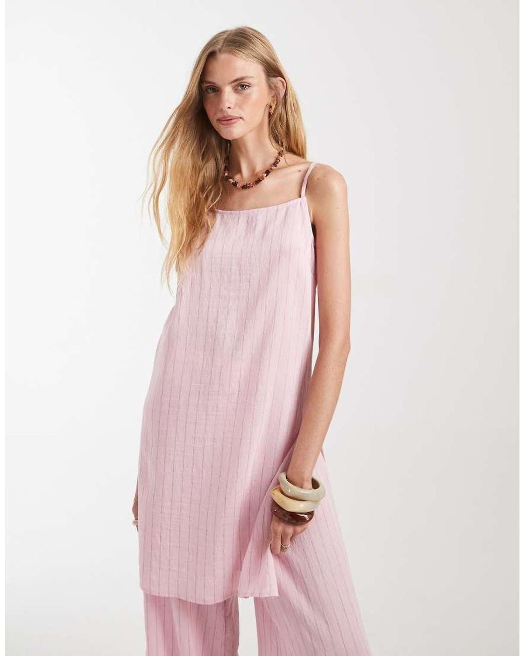 ASOS Pink Longline Crinkle Cami Top Co-ord With Split