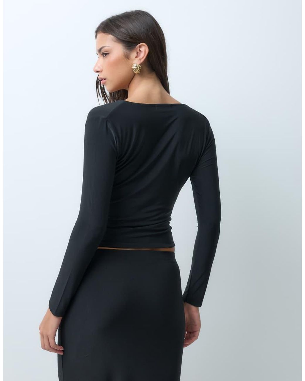 Kaiia Black Exclusive Double Sculpted Slinky Cowl Front Top Co-ord