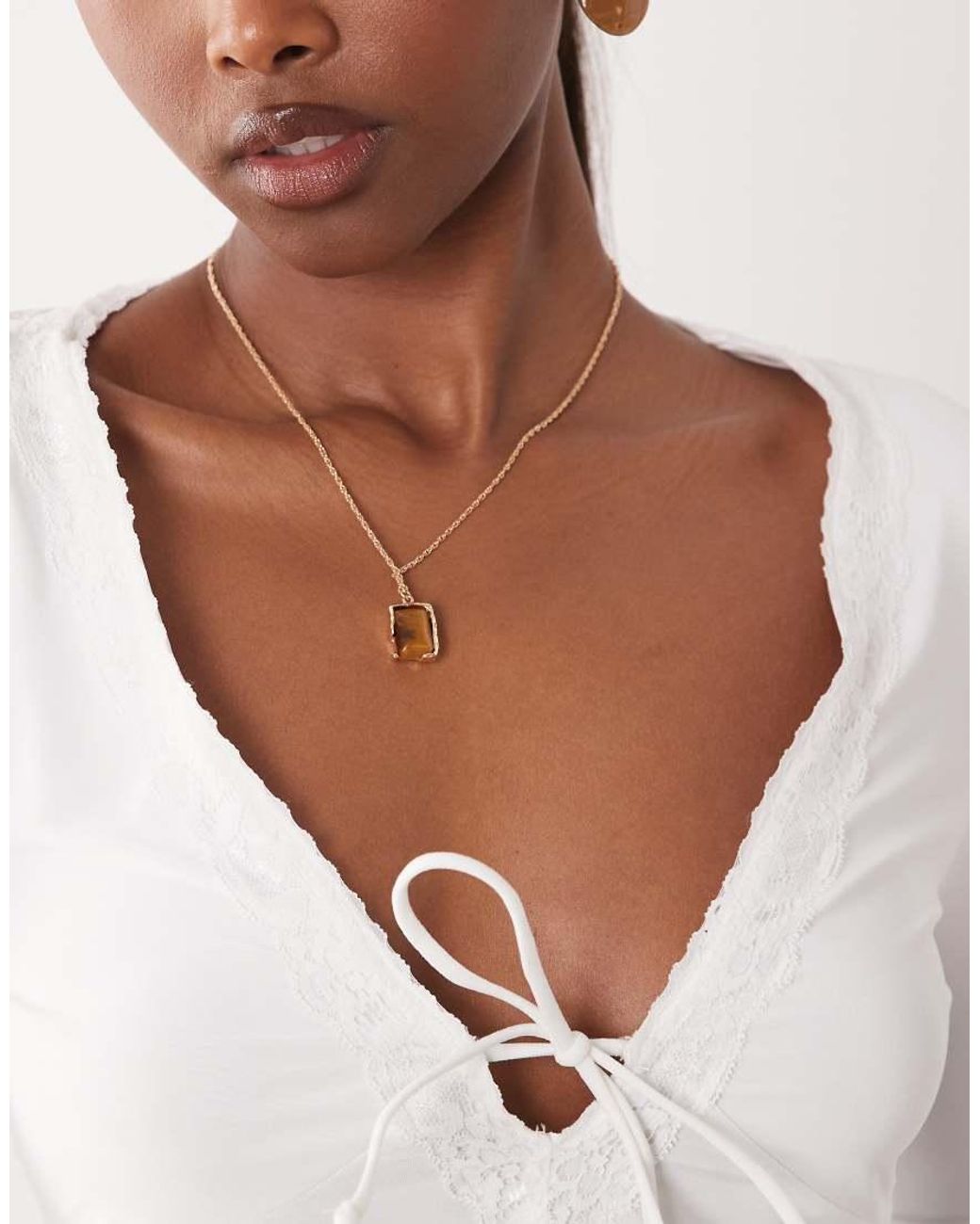 ASOS White Flared Long Sleeve Lace Trim Tie Detail