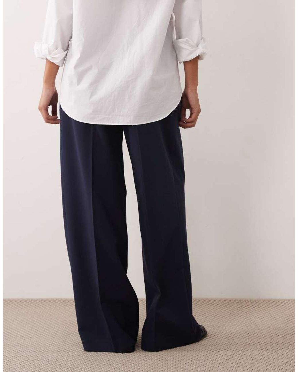 ASOS Blue Petite Tailored Wide Leg Pants With Pleat Detail