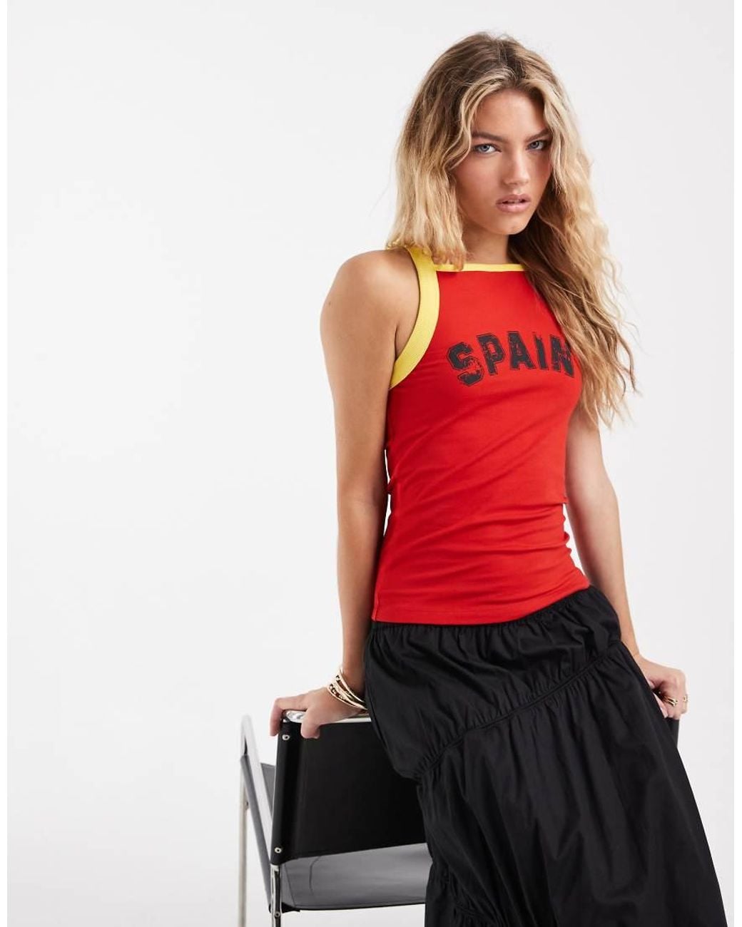 ASOS Red Thick Binding Tank Top With Spain Soccer Graphic