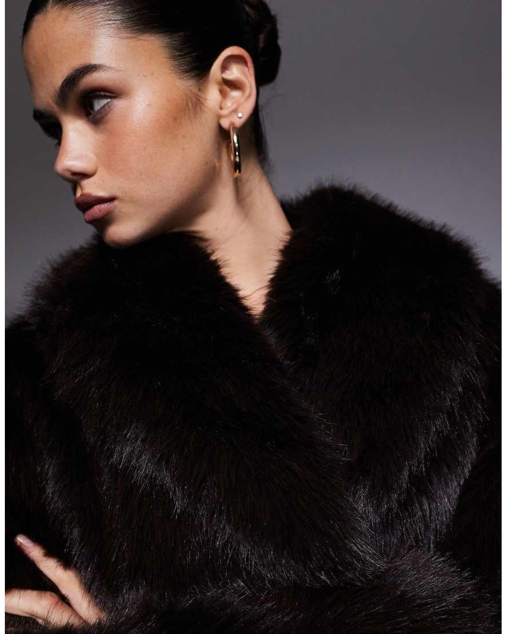 Aria Cove Black Oversized Collared Maxi Faux Fur Jacket