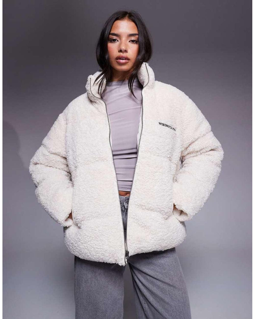 ASOS Gray Weekend Collective Padded Borg Coat