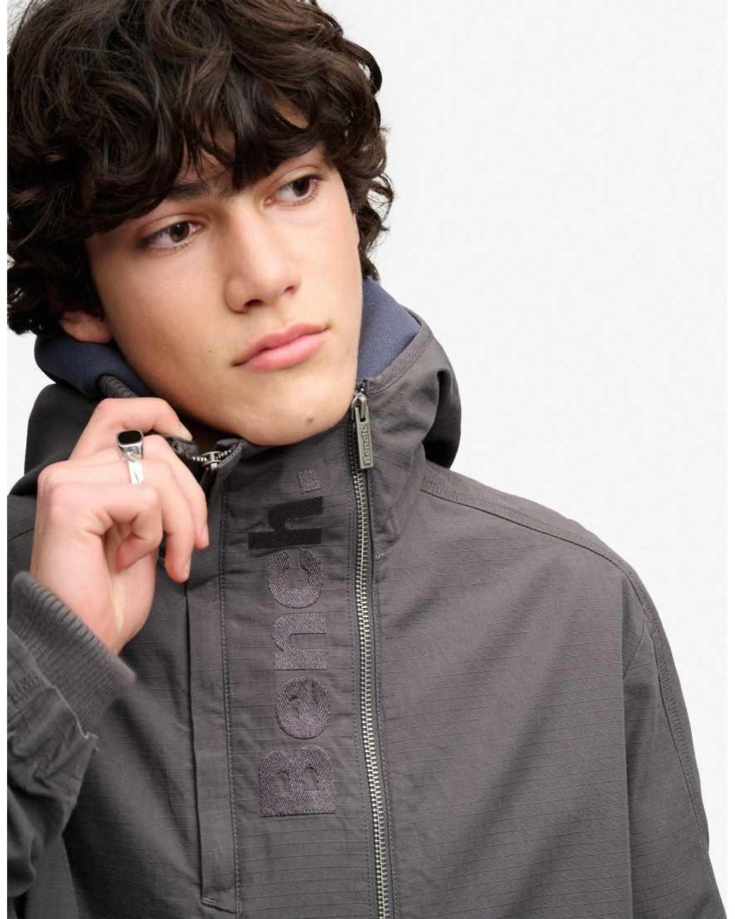 Bench x Superdry & Co Gray Hooded Ripstop Jacket for men