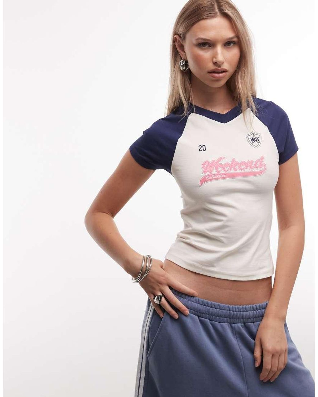 ASOS Blue Weekend Collective Co-Ord Polo Baby Tee With Graphic
