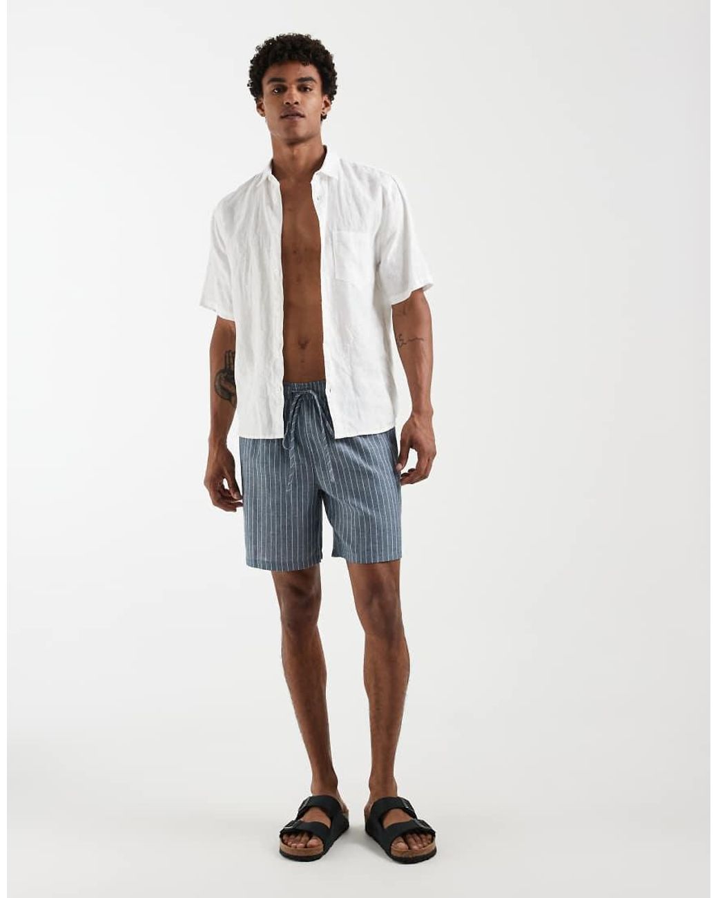 South Beach Blue Linen Mix Shorts for men