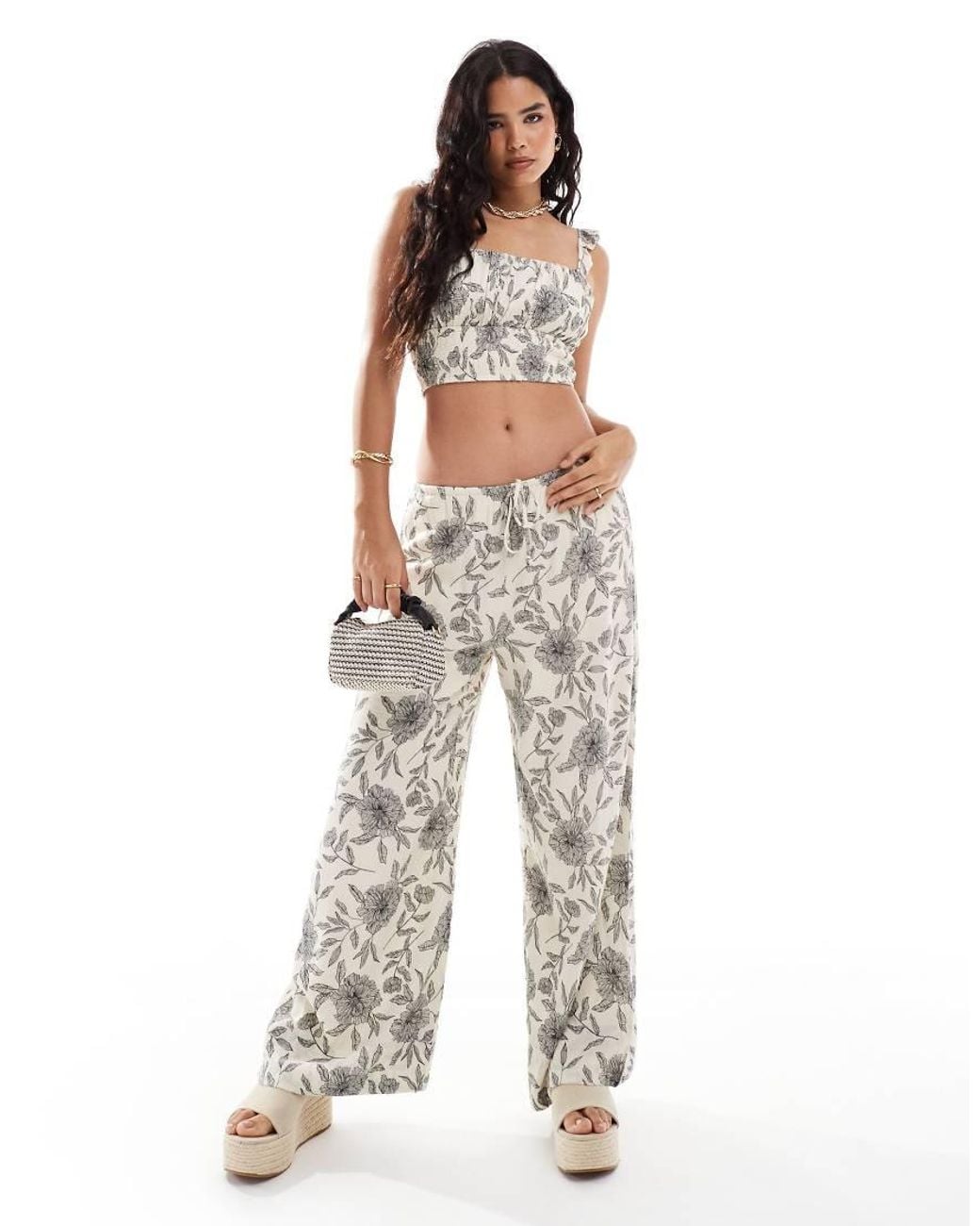 Abercrombie & Fitch White Co-ord Crinkle Texture Ruffle Top