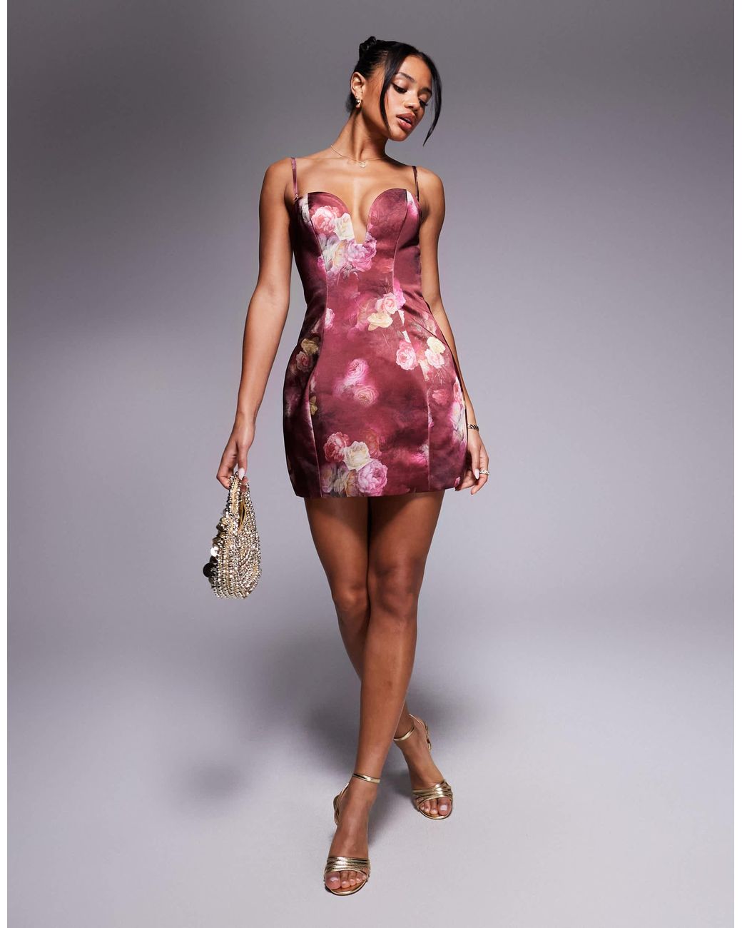 strapless open back dress Bow-Detail Ruched Bubble Hem Mini Dress in True Red - 2 main image 0