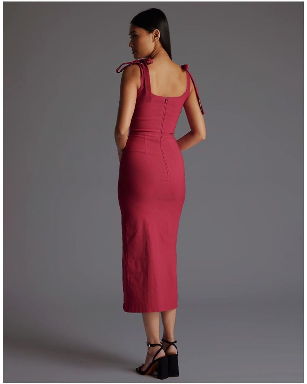 Vesper Red Square Neck Bow Strap Midaxi Dress