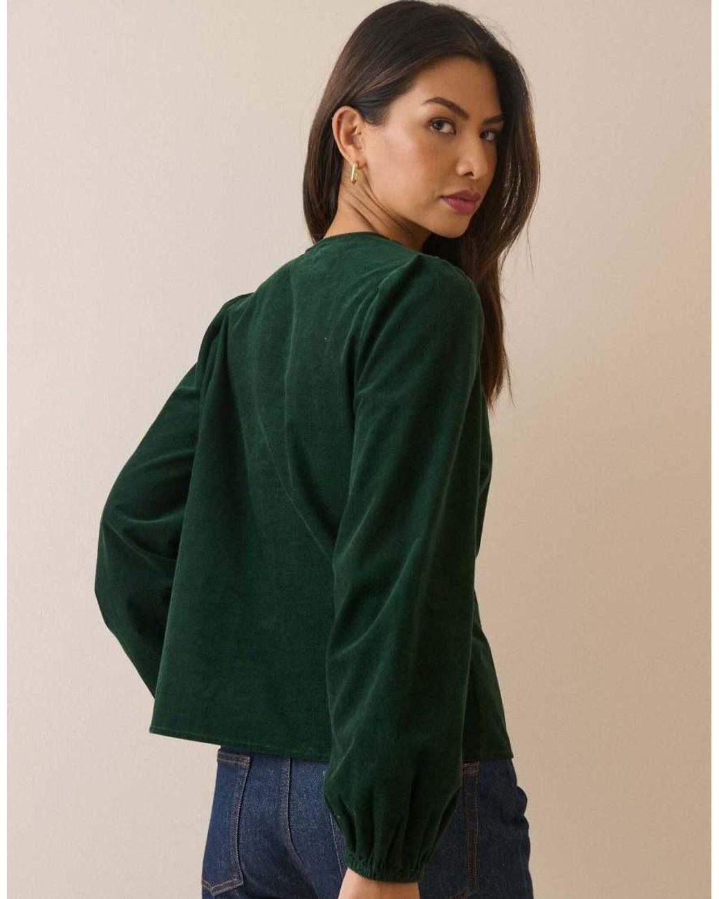 Nobody's Child Green Forest Floral Embroidered Collar Cord Blouse