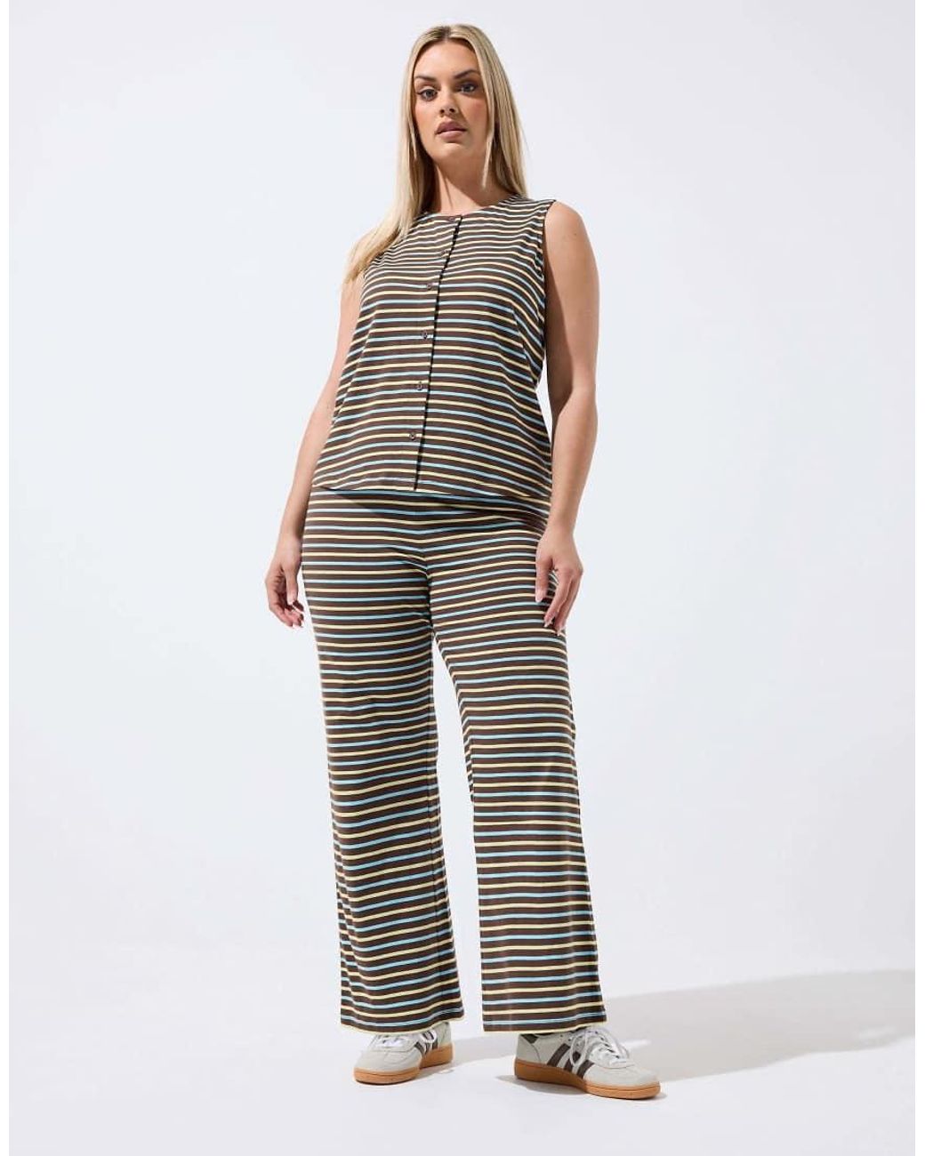 Yours Clothing White Striped Wide Leg Trousers