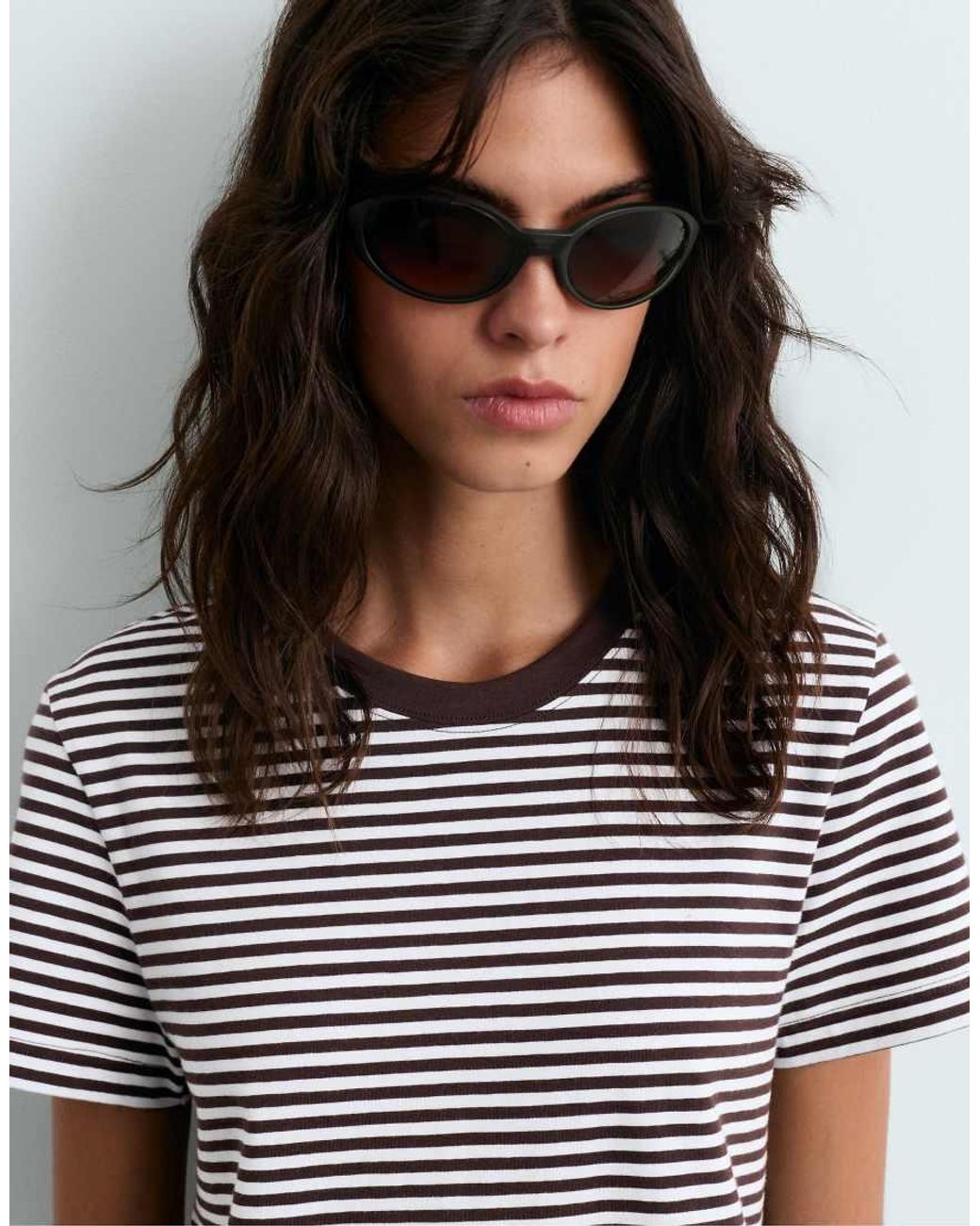 Oysho White Regular Fit Striped Cotton Blend Short-Sleeved T-Shirt