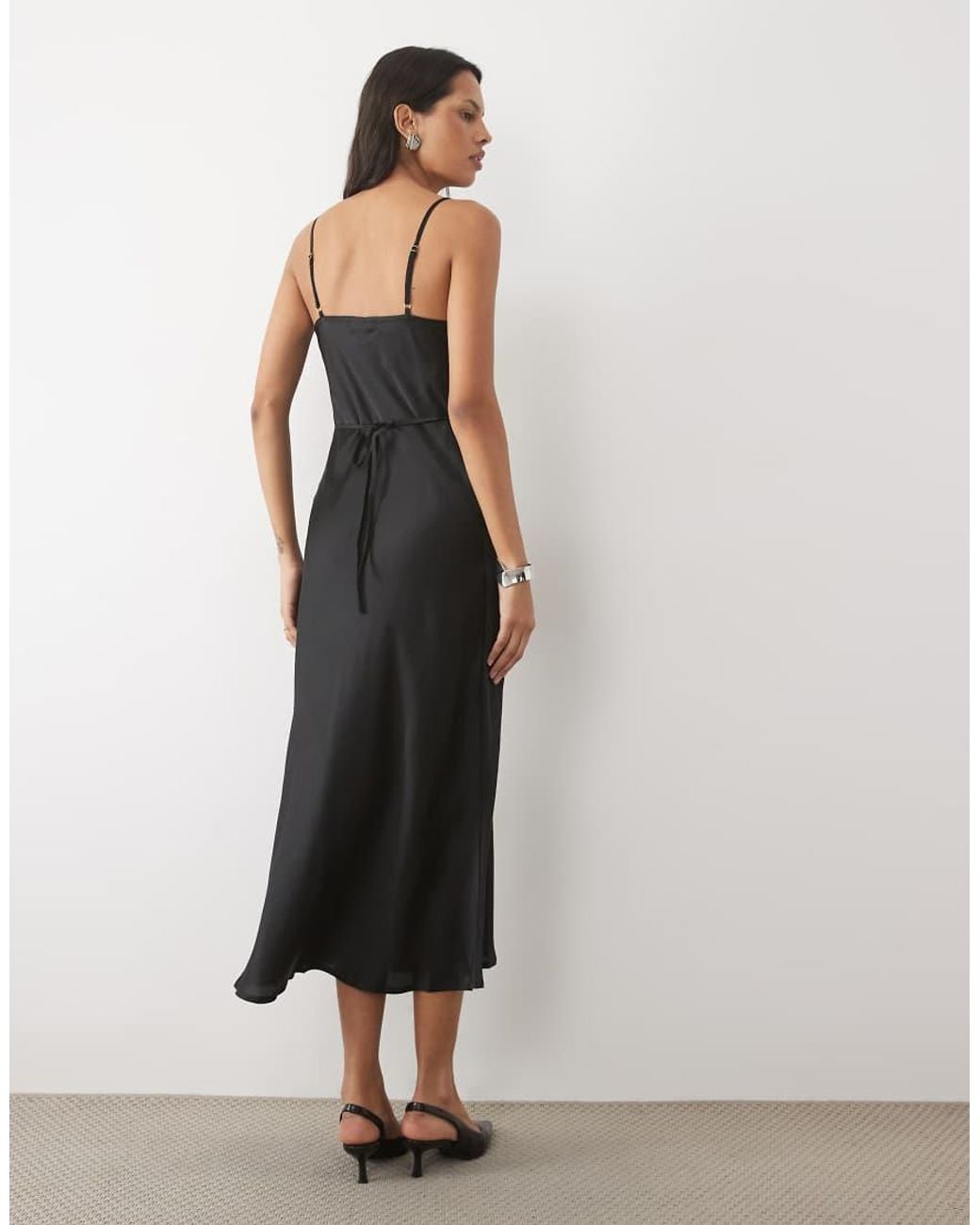 New Look Black Lace Insert Satin Cowl Neck Midi Dress