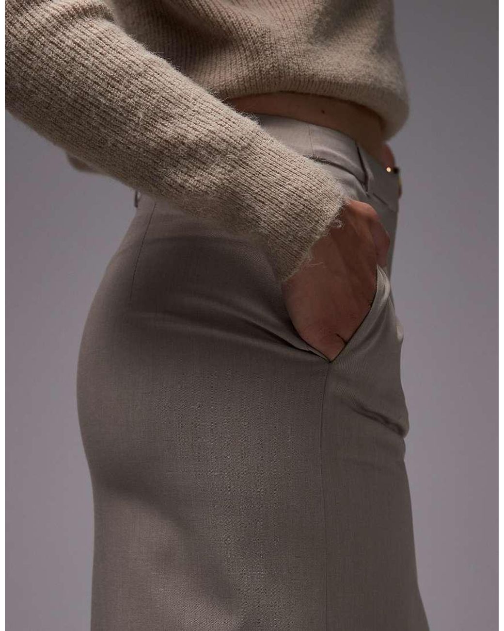 ASOS Gray Tailored Belted Pencil Midi Skirt