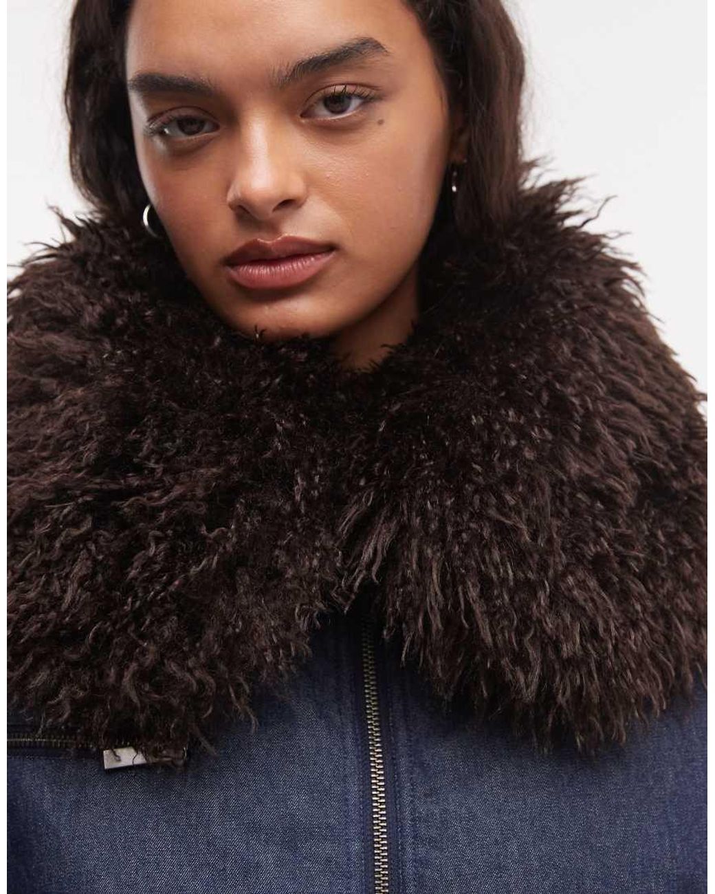 Collusion Blue Padded Bomber Jacket With Faux Fur Collar