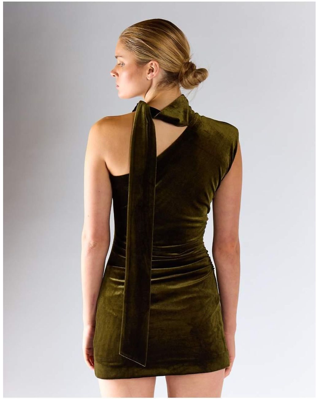 Glamorous Black One-Shoulder Mini Dress With Neck-Tie