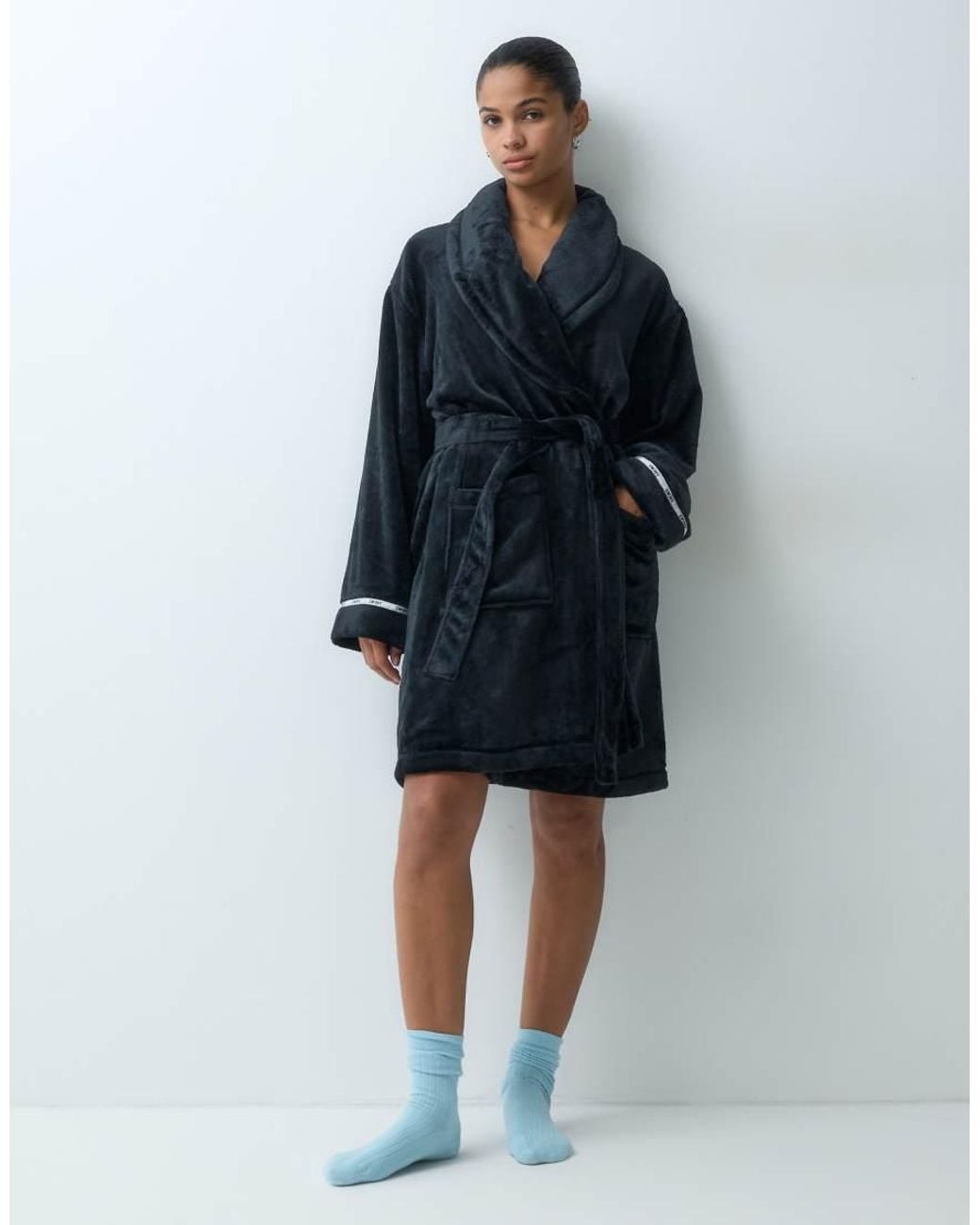 DKNY Blue Short Fleece Robe