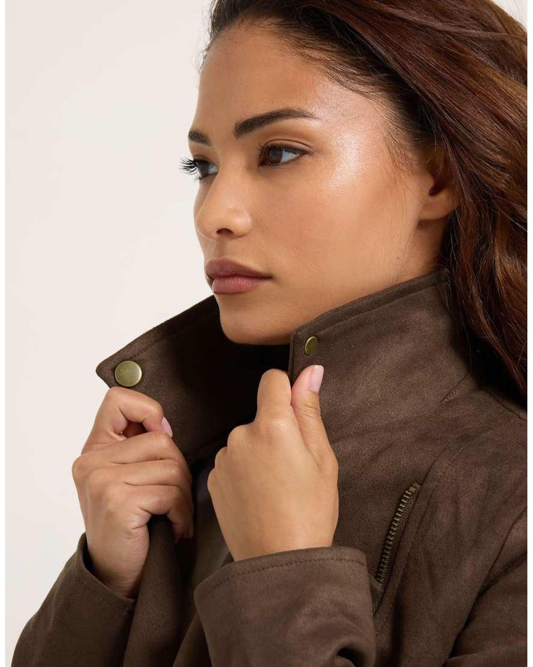 PixieGirl Brown Petite Faux Suede Biker Jacket