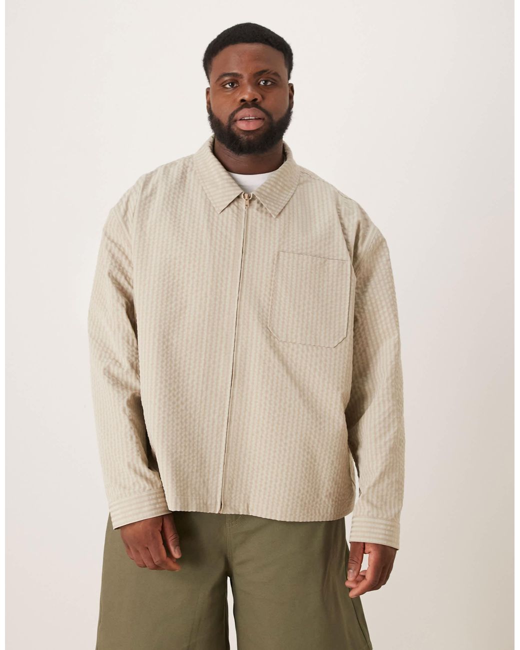 ASOS Natural Textured Harrington Jacket for men