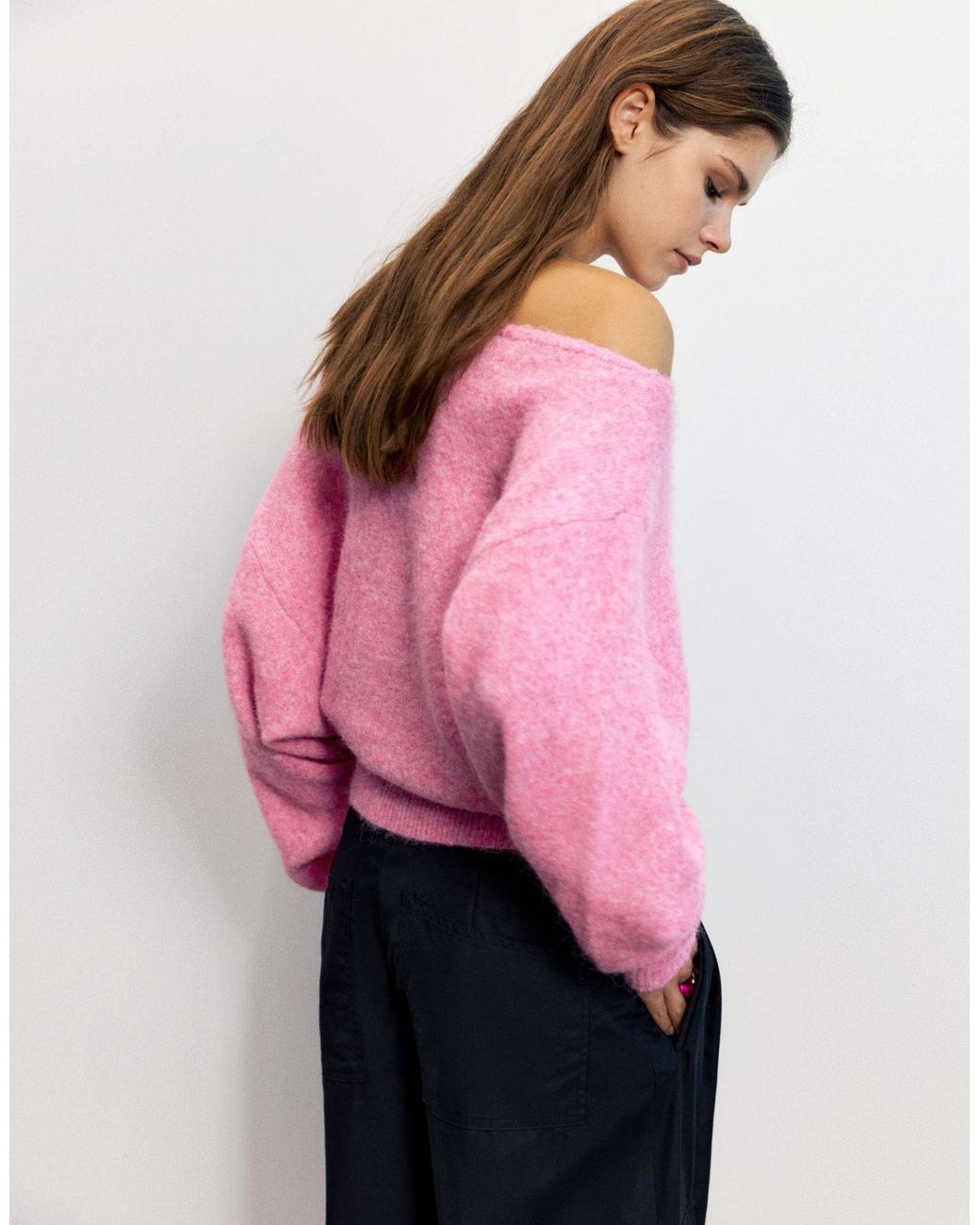 Pull&Bear Red Regular fit pullover mit u-boot-ausschnitt