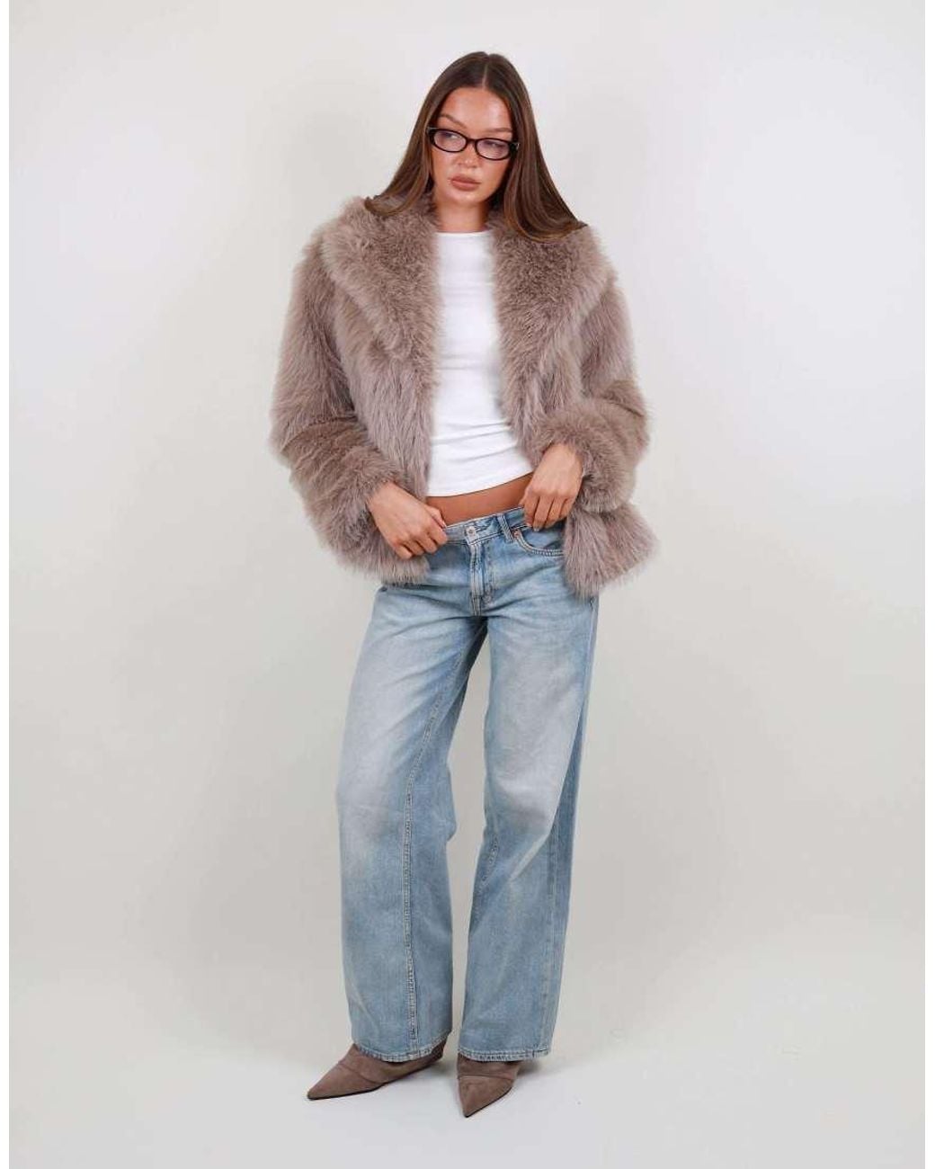 SIMMI Brown Oversized Faux Fur Coat