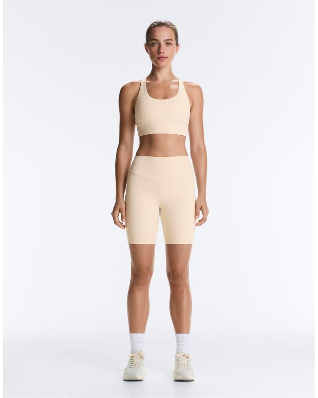 Oysho Natural Medium-support Comfortlux Sports Bra With Cups