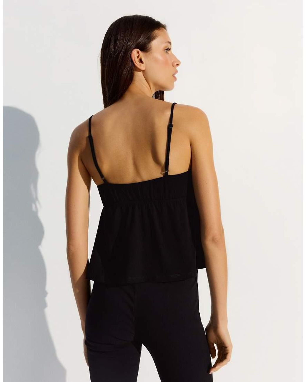 Bershka Black Ruffle Strap Top