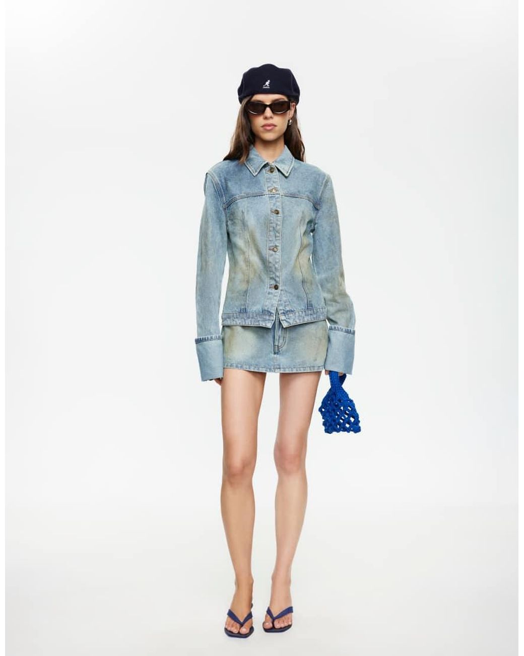 Lioness Gray The Bronx Cinch Waist Wide Cuff Detail Denim Jacket