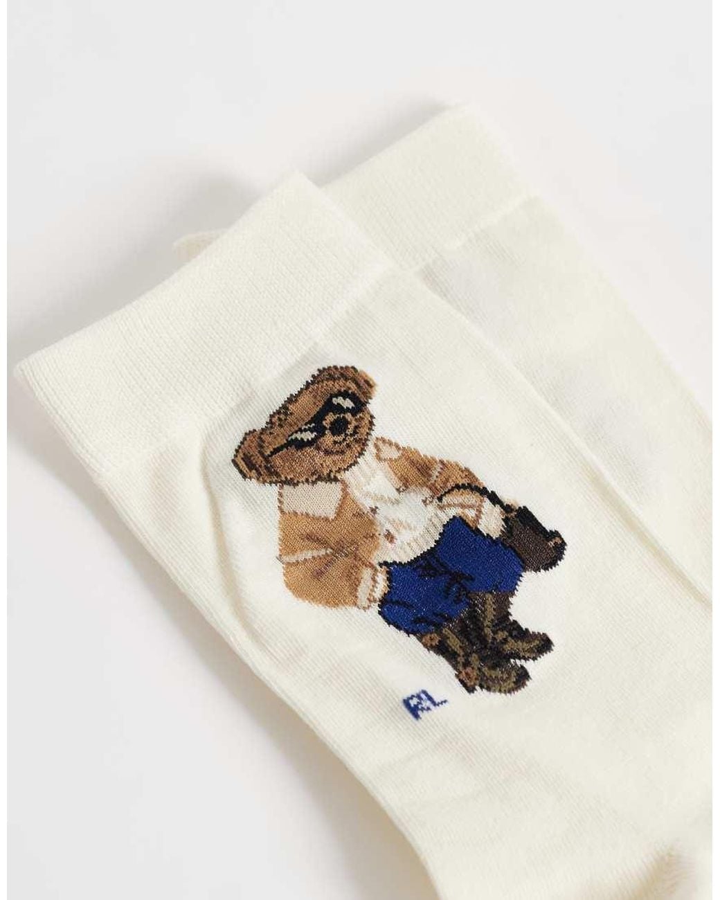 Polo Ralph Lauren White Winter Bear Print Crew Socks