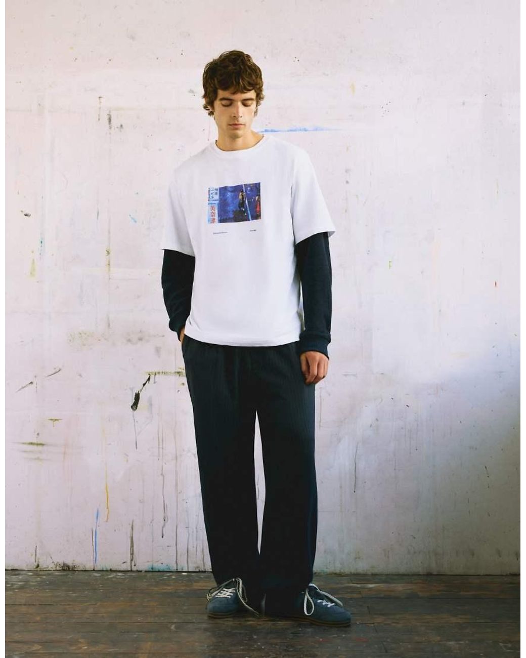 Pull&Bear Regular-Fit T-Shirt Met Print in het White voor heren