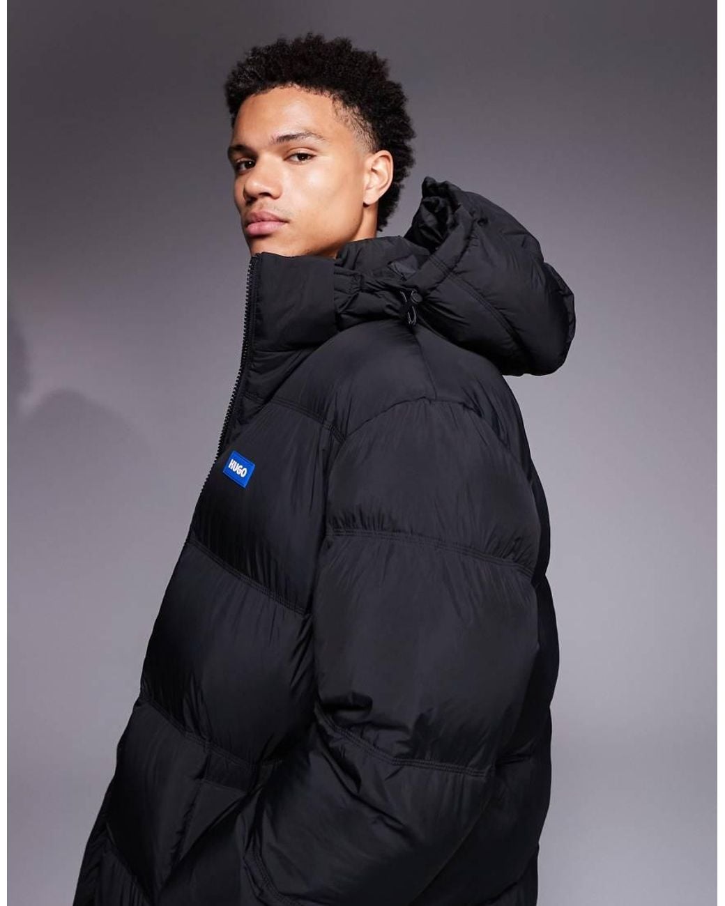 HUGO Gray Bodi Relaxed Fit Longline Chunky Puffer for men
