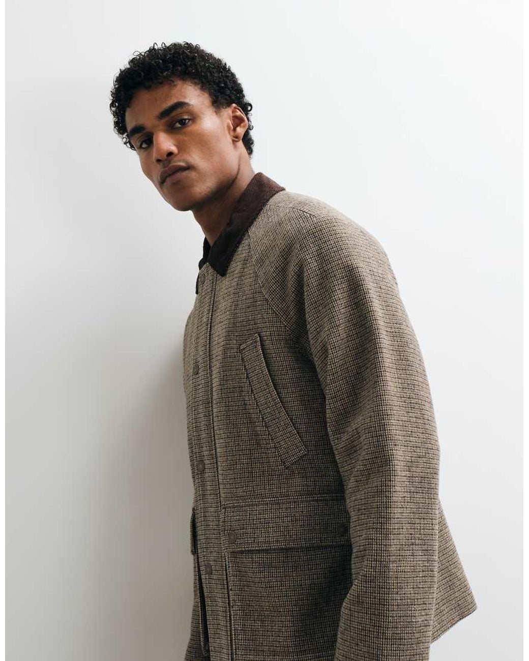 Jack & Jones Brown Double Pocket Barn Jacket With Corduroy Collar for men