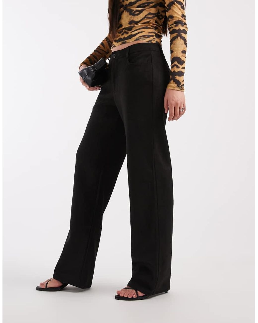 ONLY Black High Waist Faux Suede Straight Trousers