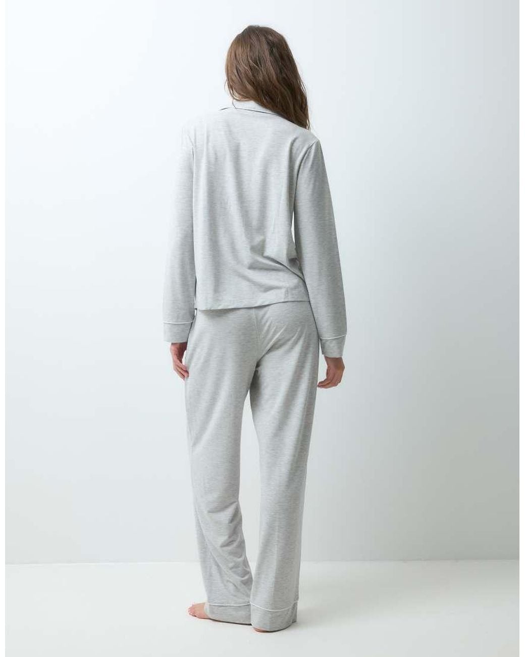 ASOS Gray Viscose Super Soft Long Sleeve Shirt & Trouser Pyjama Set