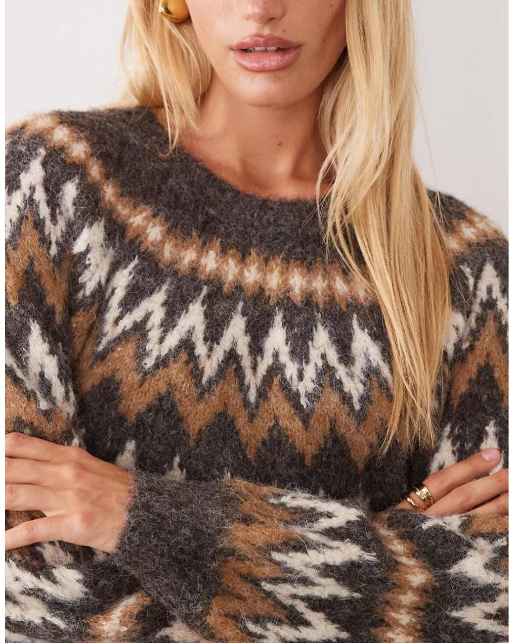 Vila Brown Oversized Fairisle Knitted Jumper
