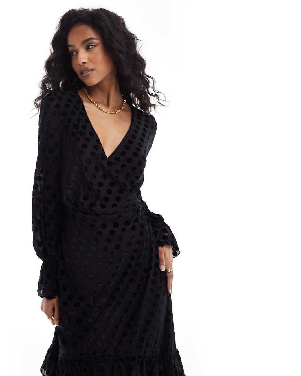 Lovedrobe Black Flocked Polka Dot Midaxi Dress