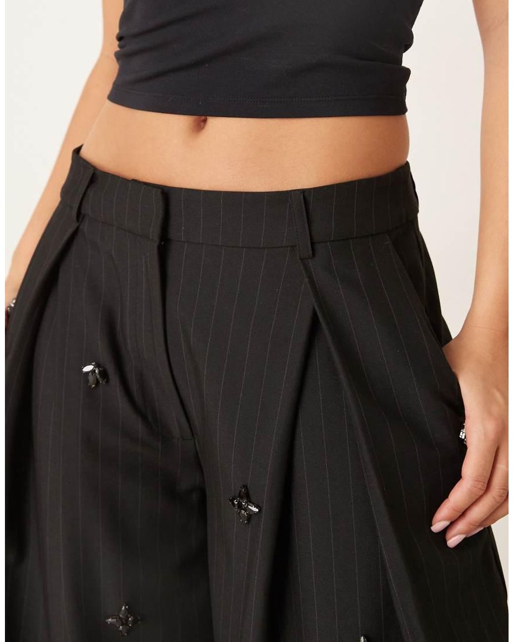 ASOS Black Tailored Low Rise Embellished Trousers
