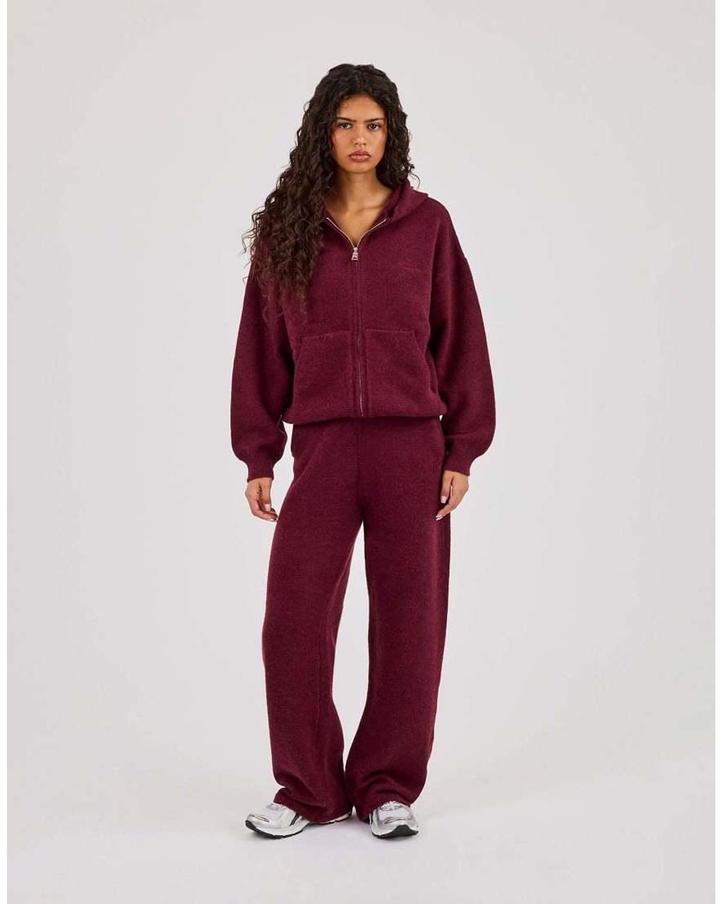 CERNUCCI Red Knitted Stitch Detail Wide Leg Jogger