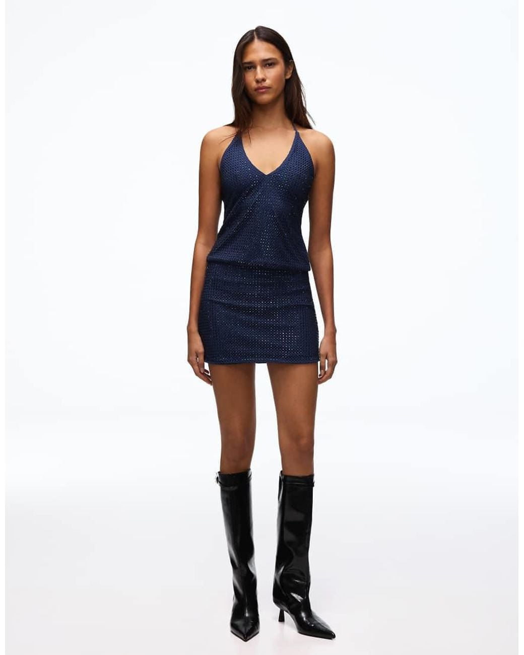Bershka Blue Rhinestone Effect Mini Skirt