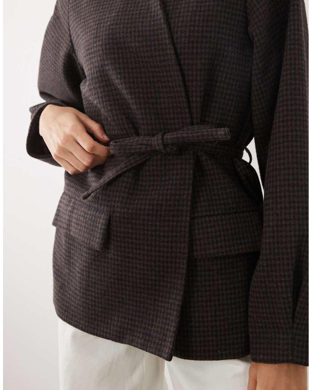 Threadbare Gray Mock Wool Collarless Belted Blazer